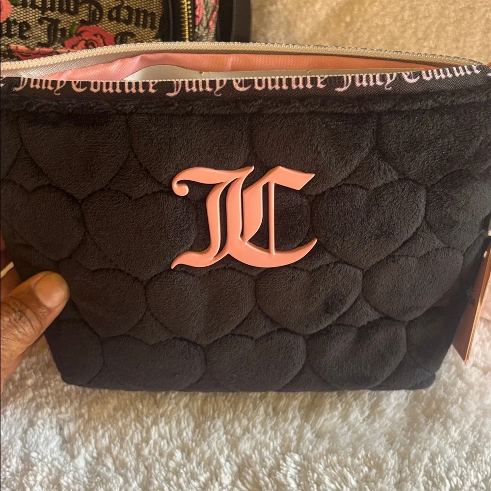 Juicy Couture Black and Pink Rose Backpack with Make-Up Pouch - Picture 3 of 6